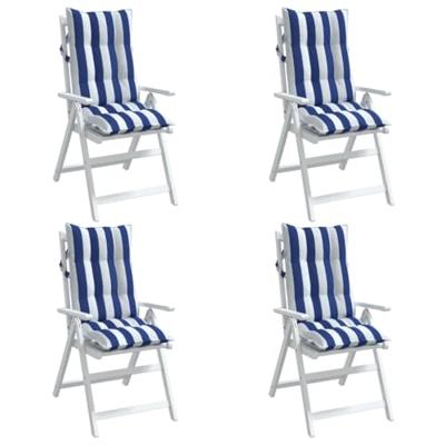 VidaXL Stoelkussens 4 st hoge rug gestreept oxford stof wit en blauw