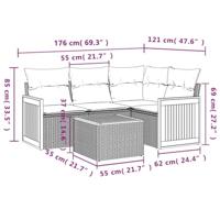 5-delige Loungeset met kussens poly rattan zwart - thumbnail