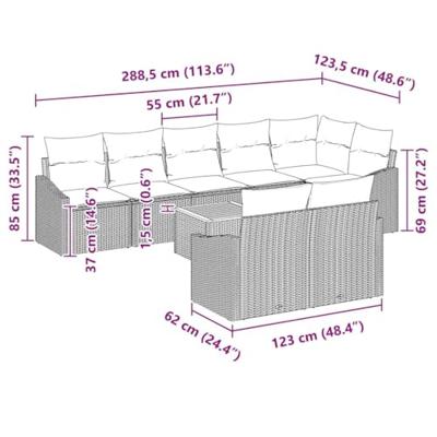 Tuinbankenset met opslag 9 pcs Zwart en Crème poly rattan