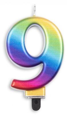 Kaars 9 jaar regenboog luxe