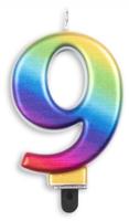 Kaars 9 jaar regenboog luxe - thumbnail
