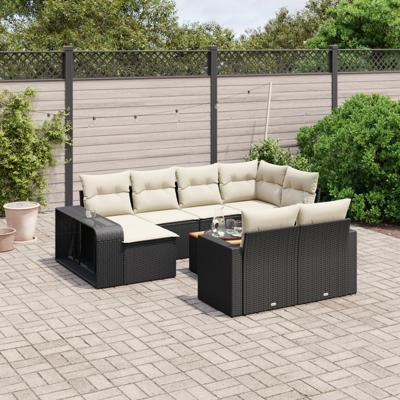 11-delige Loungeset met kussens poly rattan zwart
