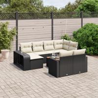 11-delige Loungeset met kussens poly rattan zwart - thumbnail