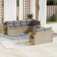 7-delige Loungeset met kussens poly rattan beige - thumbnail