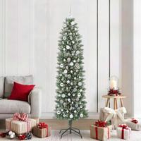 VidaXL Kunstmatige slanke kerstboom met 300 led groen en wit 210 cm - thumbnail