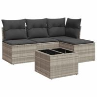 5-delige Loungeset met kussens poly rattan lichtgrijs - thumbnail