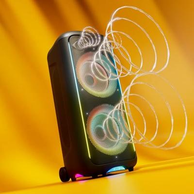 Philips TAX5000E Bluetooth Party Speaker 200W Max, Bass+, lichtshow, 14 uur batterij, TWS & Auracast, mic/gitaaringang, IPX4 spatwaterdicht, USB, AUX, bediening via app, wieltjes en handvat