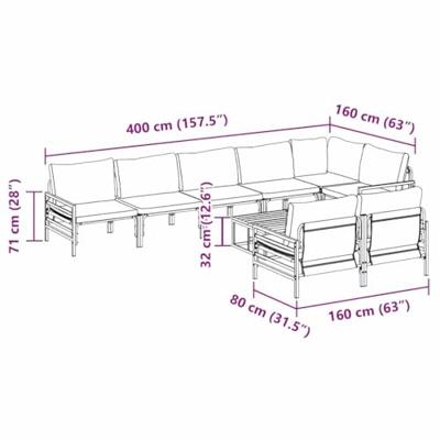 Tuinbankenset met kussen 9 pcs Zwart Staal