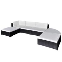 6-delige Loungeset met kussens poly rattan zwart - thumbnail
