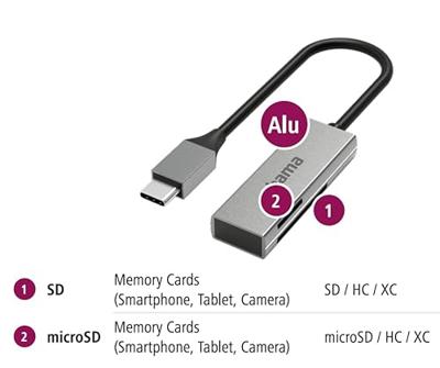 Hama usb-kaartlezer usb-c usb 3.0 sd/microsd alu