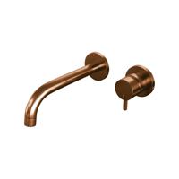 Inbouw Wastafelmengkraan Brauer Copper Edition Coldstart Gebogen Uitloop Korte Ronde Hendel Rechts Geborsteld Koper PVD Met Rozetten - thumbnail