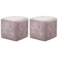 Poef 2 st 30x30x30 cm fluweel roze - thumbnail