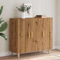Dressoir 90x34x80 cm bewerkt hout artisanaal eikenkleur - thumbnail