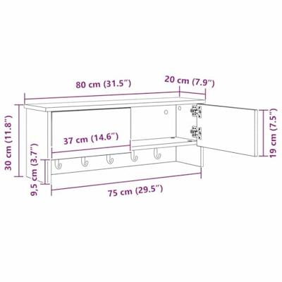 Wandgemonteerde kapstok met plank Grijs sonoma 80 x 20 x 30 cm Wandgemonteerde kapstok met plank Grijs sonoma 80 x 20 x 30 cm