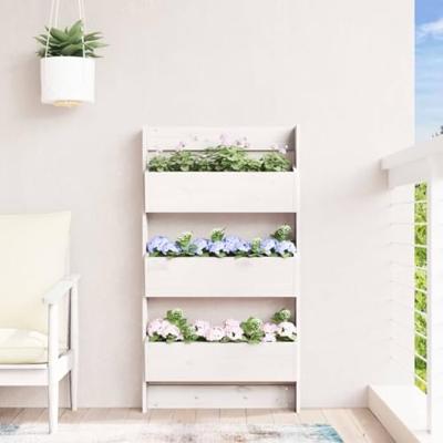 VidaXL Plantenbak wandmontage 3-laags 60x18,5x110 cm grenenhout wit - thumbnail
