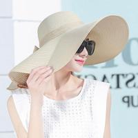 Vrouwen zomer hoeden opvouwbare brede rand strand Sun Straw Cap elegante hoeden Caps Color:Beige(M) - thumbnail