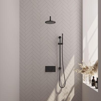 Thermostatische inbouw regendouche set met drukknoppen en handdouche - Mat zwart Thermostatische inbouw regendouche set met drukknoppen en handdouche - Mat zwart