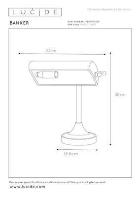 Lucide BANKER - Bureaulamp - 1xE14 - Brons