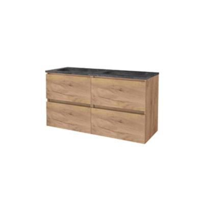 Basic-Line Start 46 Badkamermeubelset - 120 x 46 cm - Greeploos - 4 Lades - Hardstenen Wastafel - Zonder Kraangat - Whisky Oak