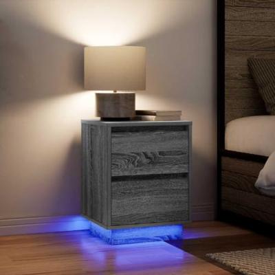 Nachtkastjes met LED 2 st 38x34x50 cm grijs sonoma