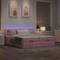Ottoman bed met matrassen en LED's 160x200cm fluweel roze - thumbnail