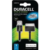 Duracell USB5011A 30-pin naar USB laadkabel/datakabel/sync-kabel 1 meter MFI Apple-gecertificeerd - zwart - thumbnail