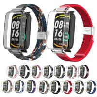 Braided nylon bandje met case - Rood met wit - Xiaomi Smart band 7 Pro - thumbnail