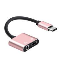 USB-C/type-C naar 3.5 mm AUX + USB-C/type C oortelefoon adapter oplader audio kabel voor Mi 8 Lite a2 (L1130) (roze) - thumbnail