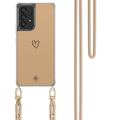 Samsung Galaxy A53 hoesje met beige koord - Hart bruin