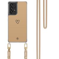 Samsung Galaxy A53 hoesje met beige koord - Hart bruin - thumbnail