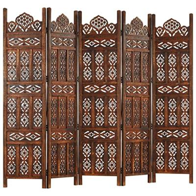 Kamerscherm 5 panelen handgesneden 200x165 cm mangohout bruin