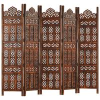 Kamerscherm 5 panelen handgesneden 200x165 cm mangohout bruin - thumbnail