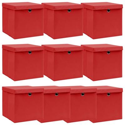 VidaXL Opbergboxen met deksel 10 st 32x32x32 cm stof wit VidaXL Opbergboxen met deksel 10 st 32x32x32 cm stof wit