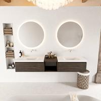 MONDIAZ BUKLA 200cm badmeubel met open module 40 kleur Dark Brown met 2 lades. Wastafel CLOUD dubbel 0 kraangaten kleur Talc. - thumbnail