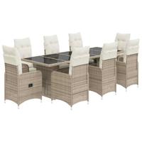 9-delige Bistroset met kussens poly rattan beige - thumbnail