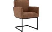 Goossens Excellent Eetkamerstoel Tom bruin leer met armleuning, urban industrieel - thumbnail