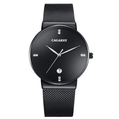 CAGARNY 6817 levende waterdicht ronde Dial Quartz beweging legering hoes Fashion horloge Quartz horloges met stalen Band(Black)