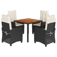 5-delige Tuinset met kussens poly rattan zwart - thumbnail
