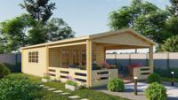 Blokhut Sheffield 540x540 cm + luifel 423 cm - Grijs geïmpregneerd- Zadeldak- Geïmpregneerd vurenhout- Tuindeco - thumbnail