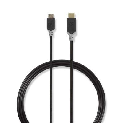 Kabel USB 2.0 | Type-C male - Micro-B male | 1,0 m | Antraciet