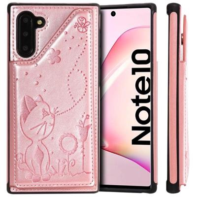 Voor Galaxy Note 10 kat Bee reliëf patroon schokbestendige beschermende case met kaartsleuven & fotolijstjes (Rose goud) Voor Galaxy Note 10 kat Bee reliëf patroon schokbestendige beschermende case met kaartsleuven & fotolijstjes (Rose goud)