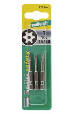 Wolfcraft Bit-set | TORX® met boring | Maat 10, 15, 20 | 3-delig - 1261000 Wolfcraft Bit-set | TORX® met boring | Maat 10, 15, 20 | 3-delig - 1261000
