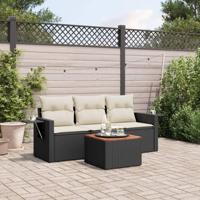 4-delige Loungeset met kussens poly rattan zwart - thumbnail
