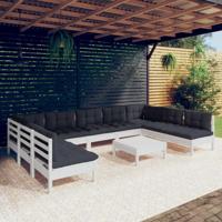10-delige Loungeset met kussens massief grenenhout wit - thumbnail