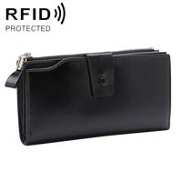 8236 Antimagnetic RFID Multi-function Oil Wax Leather Lady Wallet Large-capacity Purse (Black) - thumbnail