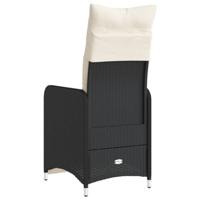 Tuinstoel verstelbaar met kussens poly rattan zwart - thumbnail