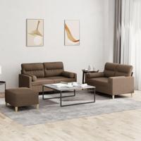 3-delige Loungeset met kussens stof bruin - thumbnail