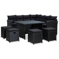 vidaXL 6-delige Loungeset met kussens poly rattan zwart - thumbnail