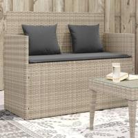 Tuinbank met kussens poly rattan lichtgrijs - thumbnail
