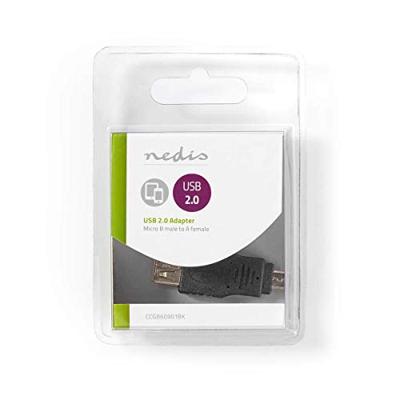 Nedis USB Micro-B Adapter | USB 2.0 | USB Micro-B Male | USB-A Female | 480 Mbps | Vernikkeld | PVC | Zwart | Blister - CCGB60901BK Nedis USB Micro-B Adapter | USB 2.0 | USB Micro-B Male | USB-A Female | 480 Mbps | Vernikkeld | PVC | Zwart | Blister - CCGB60901BK